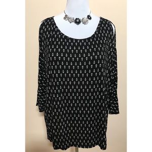 Cable & Gauge Black and White Cold Shoulder Top